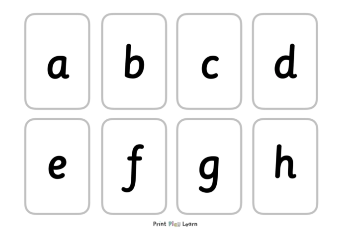 Lower case alphabet letters flashcards