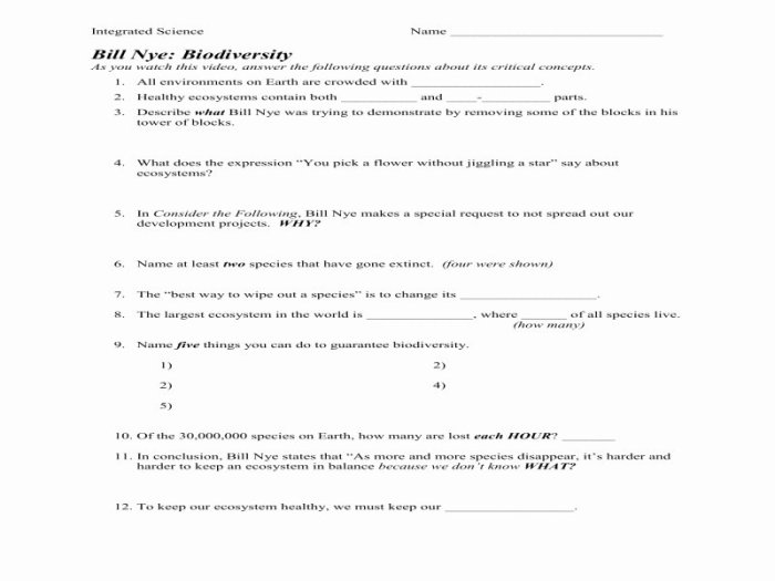 Bill nye biodiversity video worksheet answers pdf